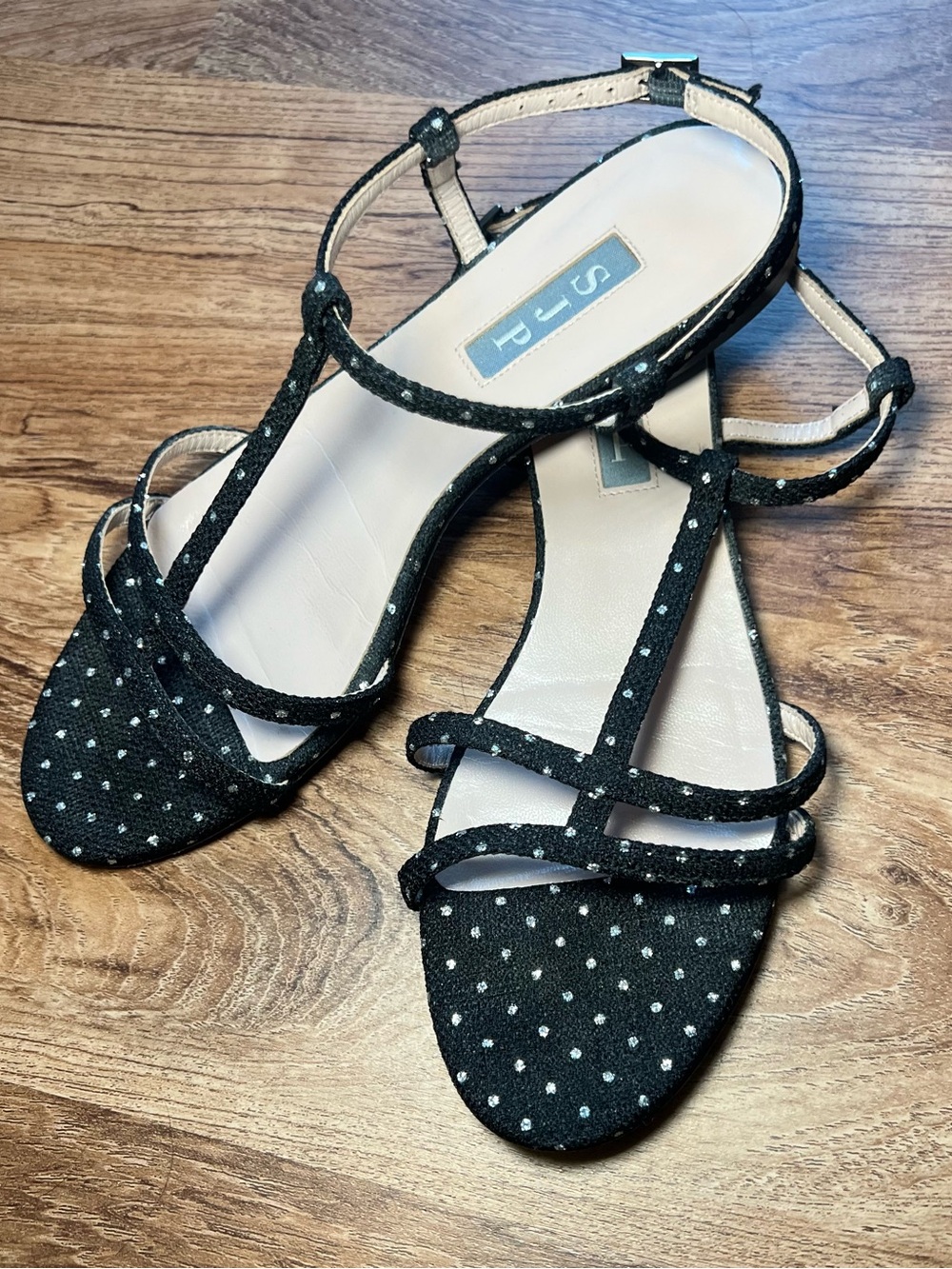 SJP by Sarah Jessica Parker Black Polka Dot T-Strap Sandals
